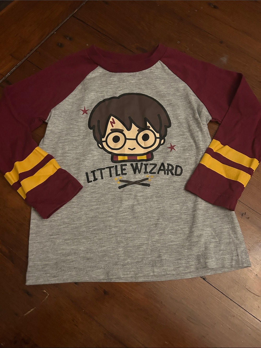 4/$20 Harry Potter Little Wizard Raglan Long Sleeve Tee - Gray & Maroon Sz 3
